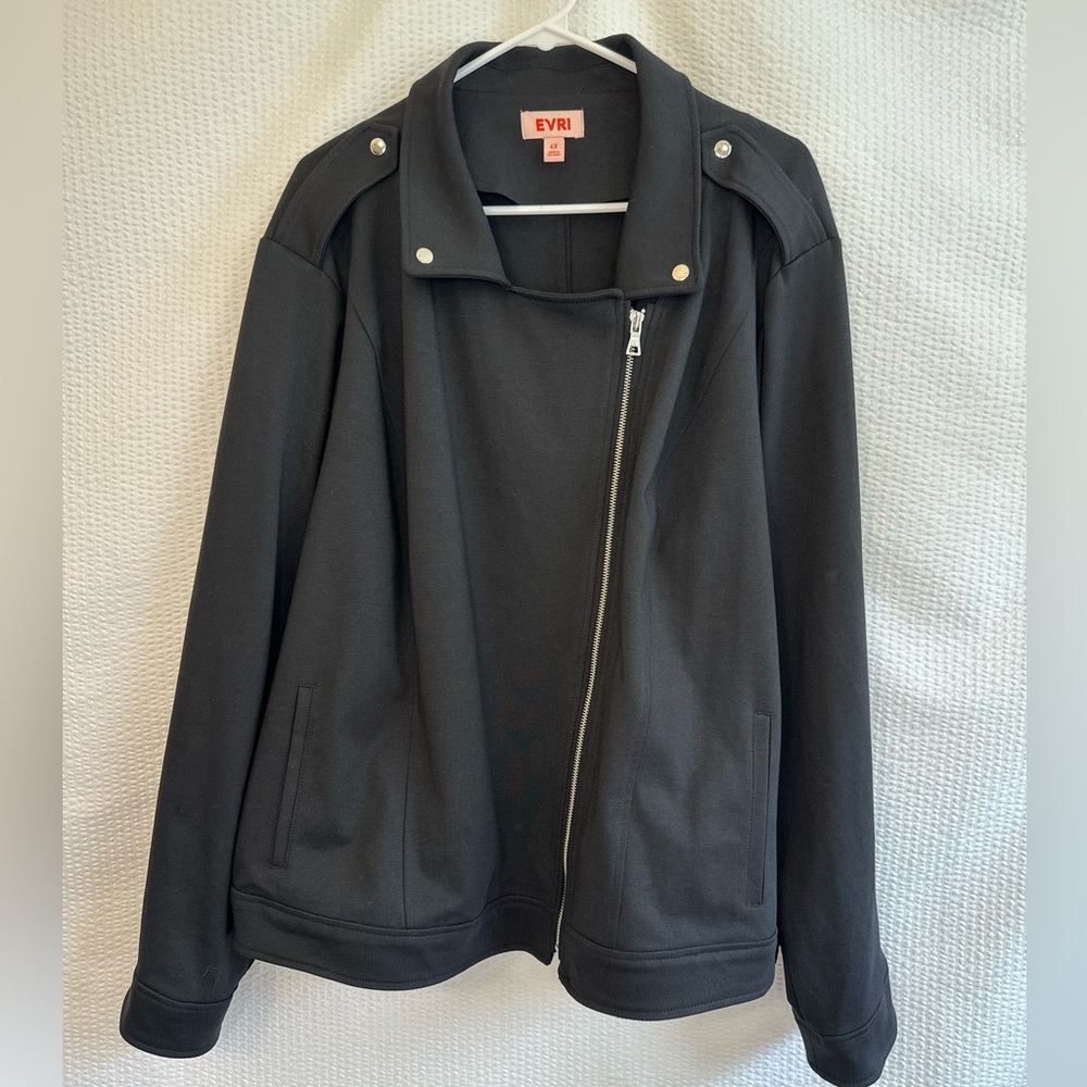 EVRI Moto Jacket Women’s Plus Size 4X Black Zip Front Stretch NWT Lightweight
